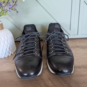 Massimo Dutti Black Leather Lace-Up Sneakers with White Trim